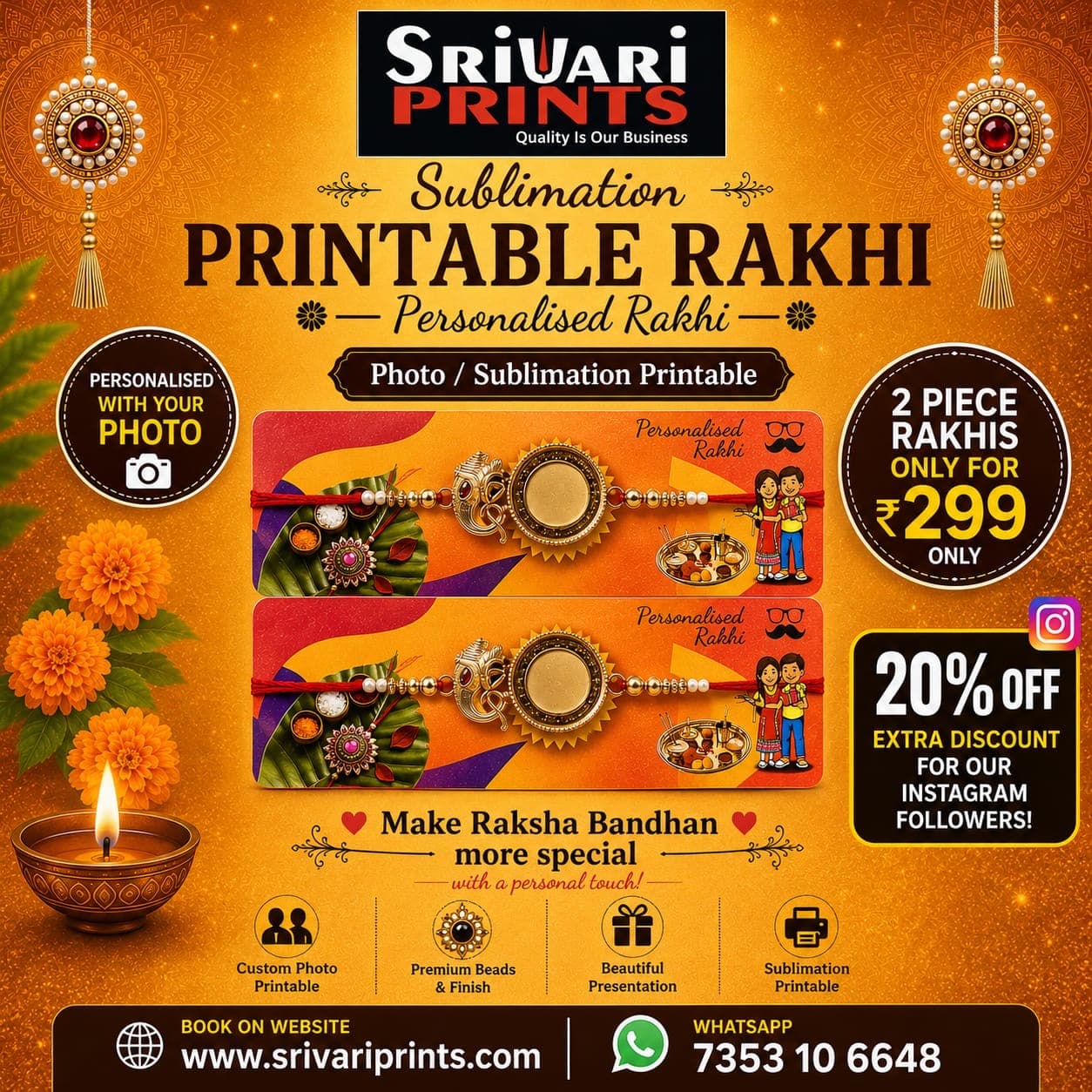 Photo printed Rakhi With Ganesha logo 2pice