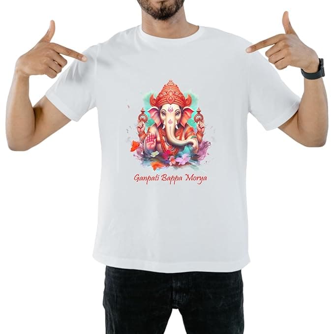 White Dry Fit Ganesh Printed T-Shirt | Unisex Regular Fit for Men & Women | Ganesh Chaturthi Special | Comfortable & Breathable Fabric